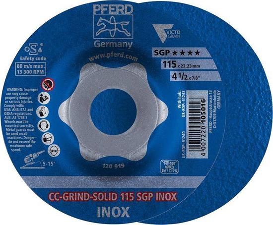 Tarcza ścierna do obróbki stali nierdzewnej CC-GRIND-SOLID SGP INOX PFERD